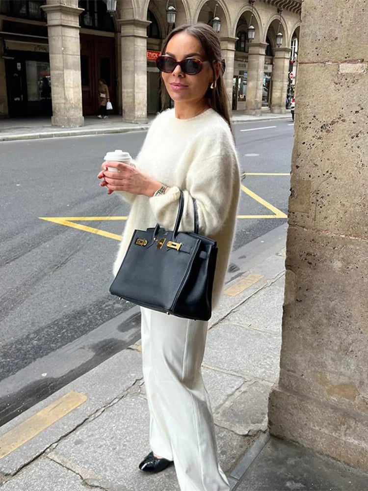 Casual Solid Color Women O Neck Cashmere Sweater New Elegant Women's Long Sleeves Knitted Jumper Autumn Chic Lady Pullovers