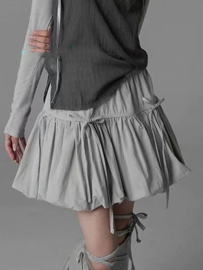 Solid Bow Mini Skirts Women 2024 New Summer Elastic Waist Chic Simple A-line Faldas Bottom Korean Fashion Vintage Casual Skirt