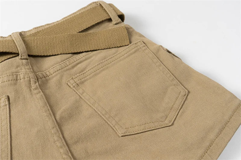 Vintage Women's Denim Shorts Hight Waisted Pockets Khaki Y2k Casual Jeans Cargo Pants Gothic Black Short Jeans Summer New