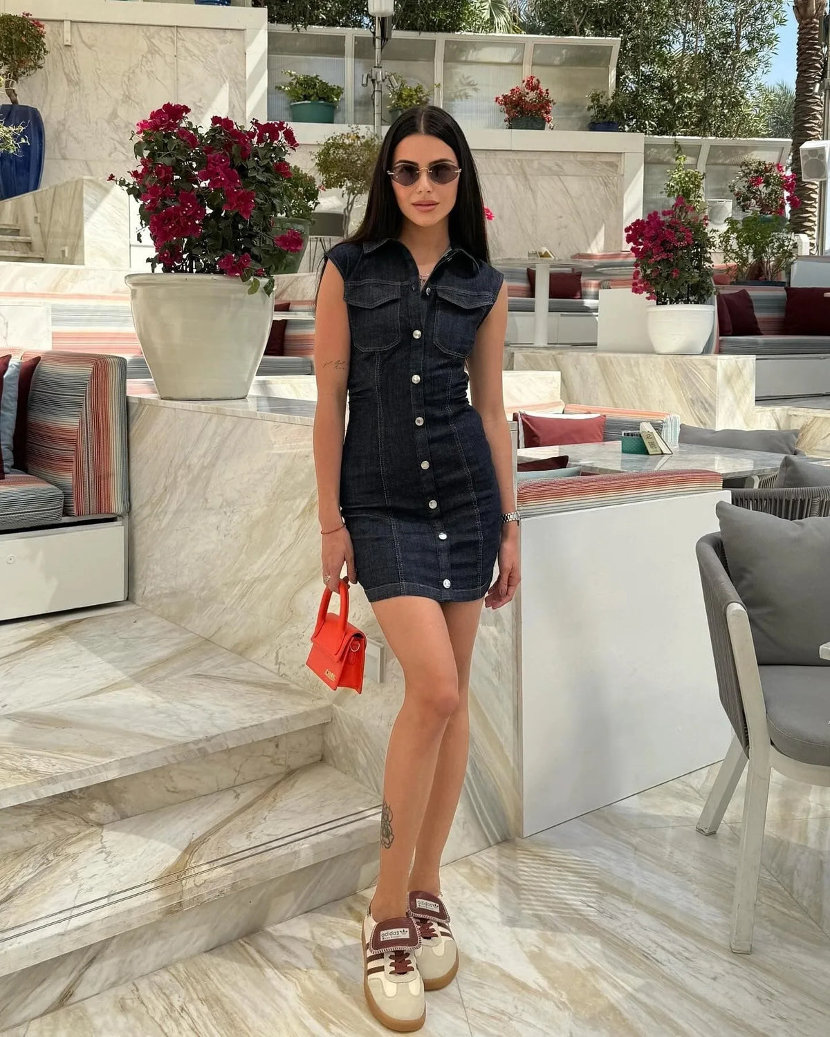 Turn Down Collar Sleeveless Denim Dress Single Breasted Short Dress For Women 2025 New Tight Navy Blue Summer Dresses Vestidos
