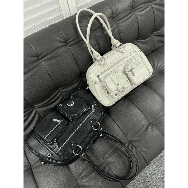 Y2k Vintage Large Capacity Shoulder Bag Women Harajuku Punk PU Motorcycle Handbag Female Gothic Trendy Tote Bag Designer