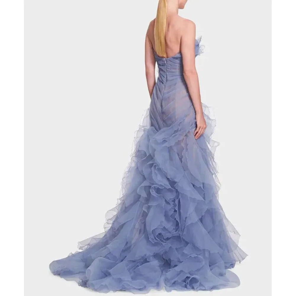Classy Elegant Purple Women Prom Dresses Strapless Sleeveless Floor Length A-Line High Side Split Smart Evening Party Gowns