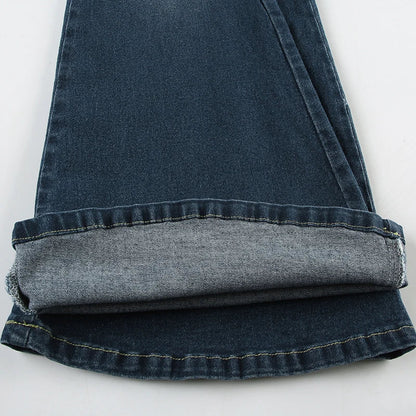 Y2K Rose Embroidered Trumpet Jeans Women Fashion Aesthetic Slim Flare Pants Vintage Blue 2000s Denim Trousers Spring
