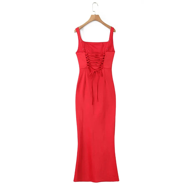 Sexy Sling Long Fishtail Dress For Women Lace Up Back Bodycon Club Elegant Evening Party Dresses