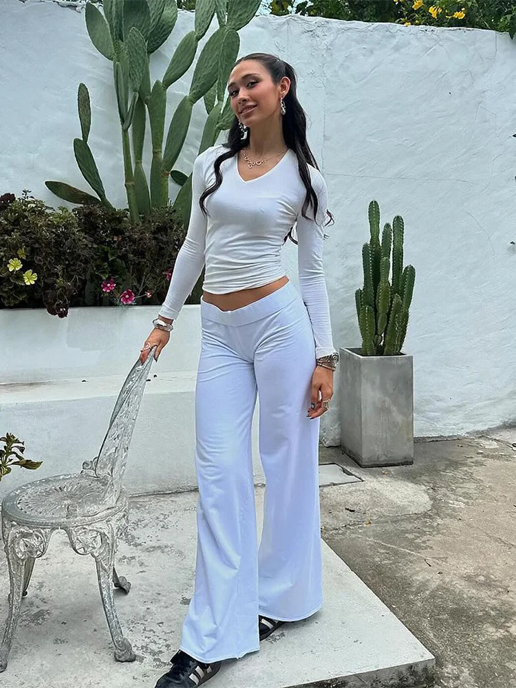 Contrasting Patchwork Pockets Flare Pants Women's Clothes New Low Rise Loose Fit Casual Trousers For Female Streetwear