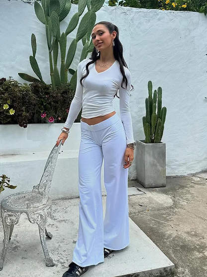 Contrasting Patchwork Pockets Flare Pants Women's Clothes New Low Rise Loose Fit Casual Trousers For Female Streetwear