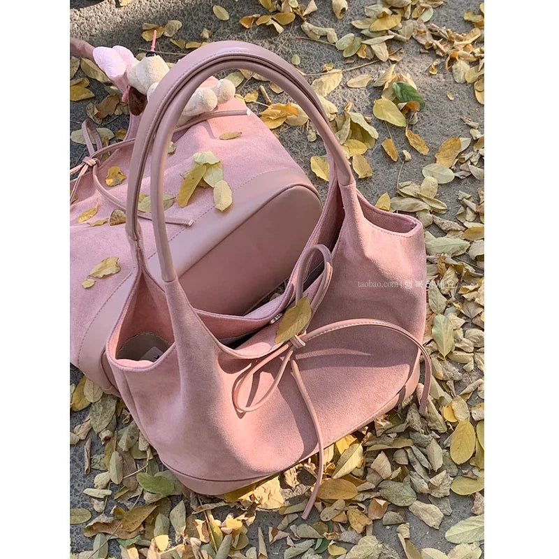 Faux Suede Hand-held Bag for Women New Korean Tote Casual Large Capacity Underarm Bags
