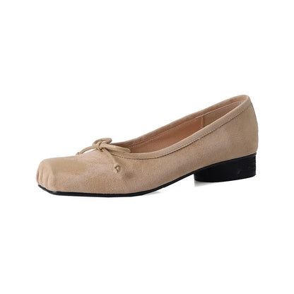Spring Simple Shoes Woman Square Toe Ballet Flats Real Leather Sheepsuede Elegant Women Flats Basic Style Shoes For Women