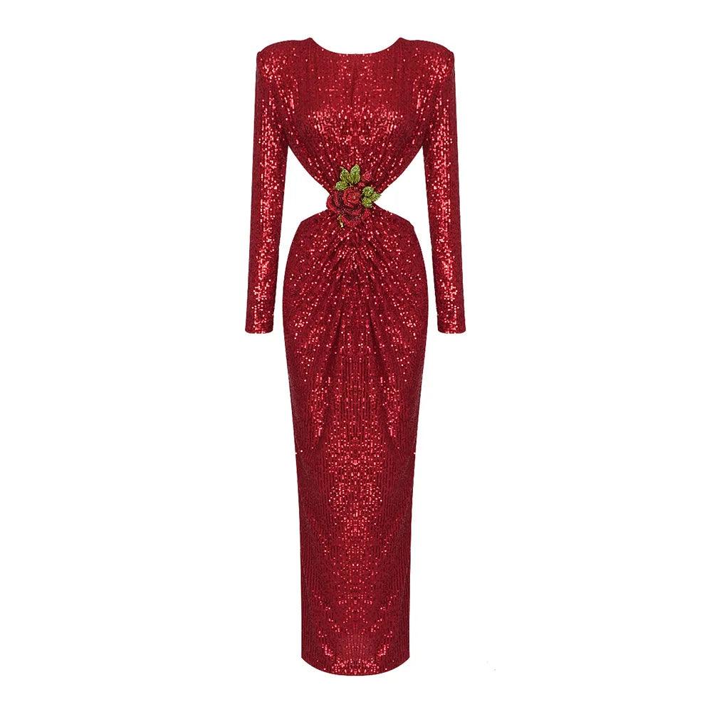 Long Sleeve Cutout Sequin Maxi Dress