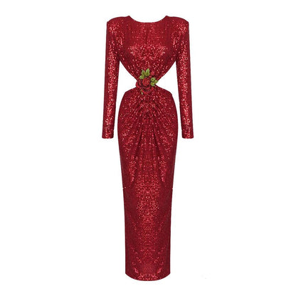 Long Sleeve Cutout Sequin Maxi Dress