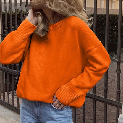 Solid Thicken Knitted Sweaters Women Loose O-neck Long Sleeve Female Pullovers Autumn Winter Fashion New Chic Lady Outwears