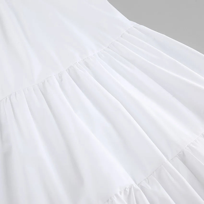 Summer Cotton A-line Loose Ruffles White Dress Women Casual O-neck Lace-up Sleeveless Mini Dress Female Holiday Party Dress 2025