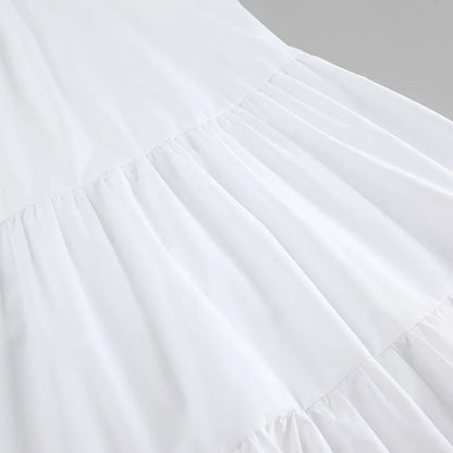 Summer Cotton A-line Loose Ruffles White Dress Women Casual O-neck Lace-up Sleeveless Mini Dress Female Holiday Party Dress 2025