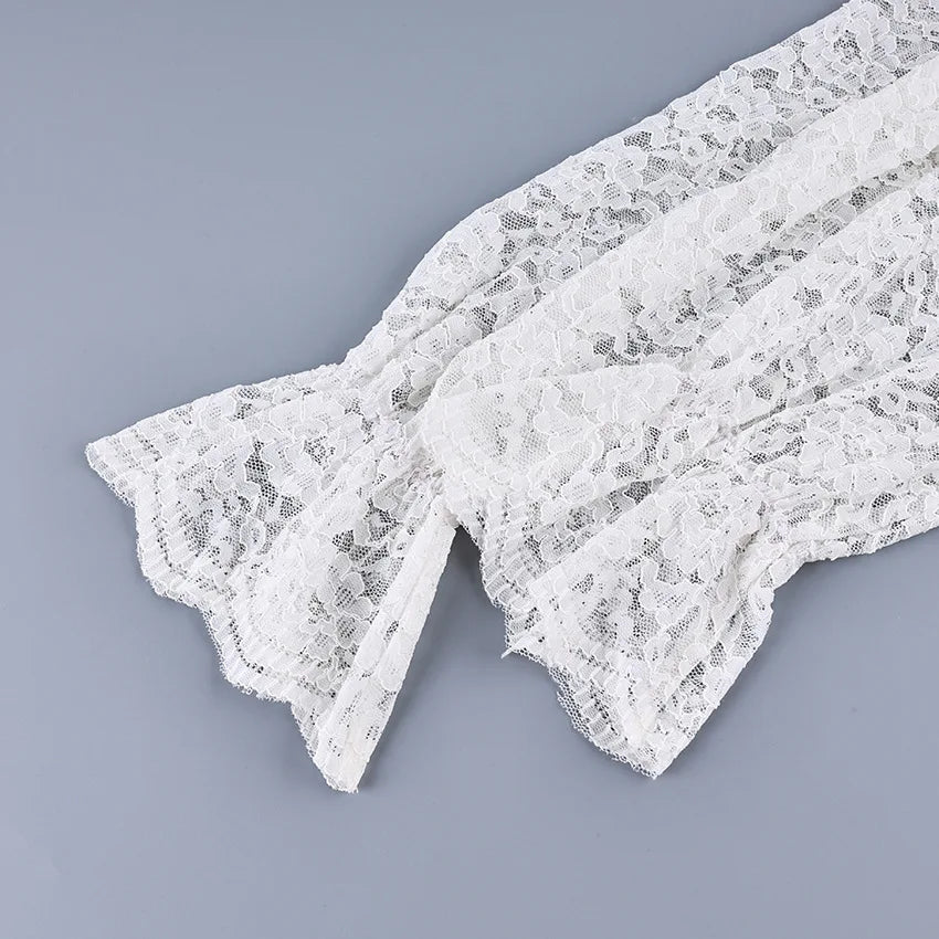 New lace see through double-layer ruffle collar shirt with stylish and stylish design