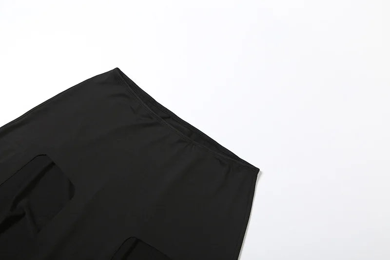 Sexy 2 Pieces Clothing Set Women Black O Neck Sleeveless Slim Bodysuit and High Slit Irregular Long Skirt Suit Y2K Outfits