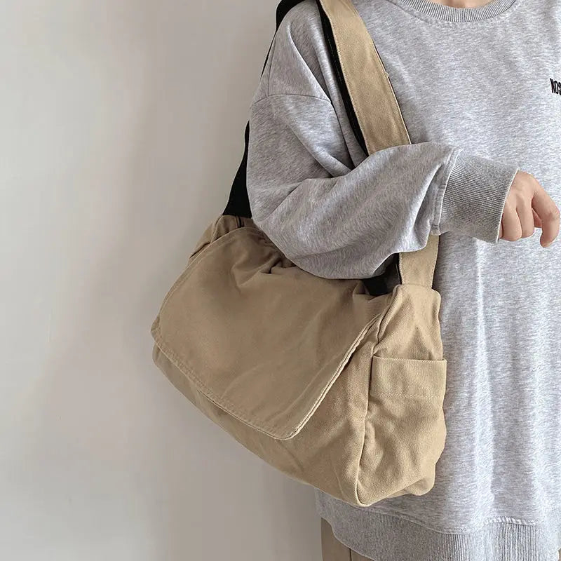 Canvas Bag for Female College Students Class Crossbody Postman Large Capacity Fashion Shoulder Bags