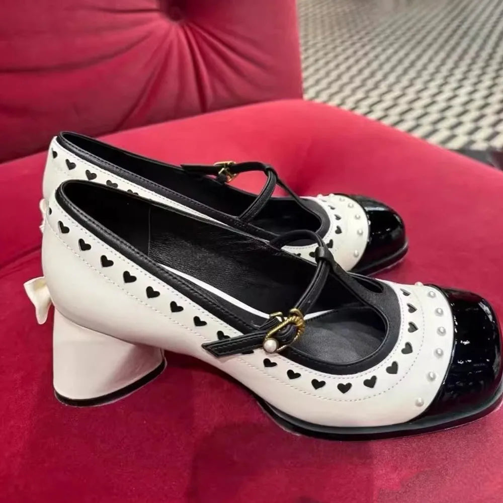 Spring Square Toe Strange Heels Mary Janes Shoes Rivet Goth Buckle Women Pumps Punk Cosplay Shoes High Quality