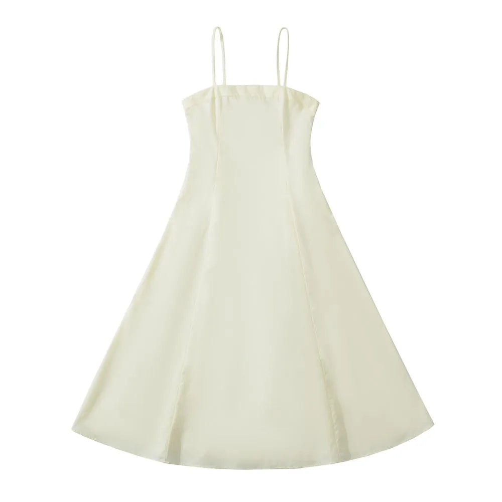 Sexy Solid color Slash Collar Corset Style Sling Dress Women Slim Waist A-Lined Swing Midi Long Dresses Summer Robe