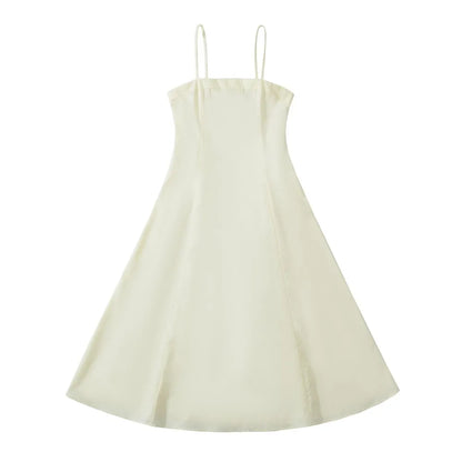 Sexy Solid color Slash Collar Corset Style Sling Dress Women Slim Waist A-Lined Swing Midi Long Dresses Summer Robe