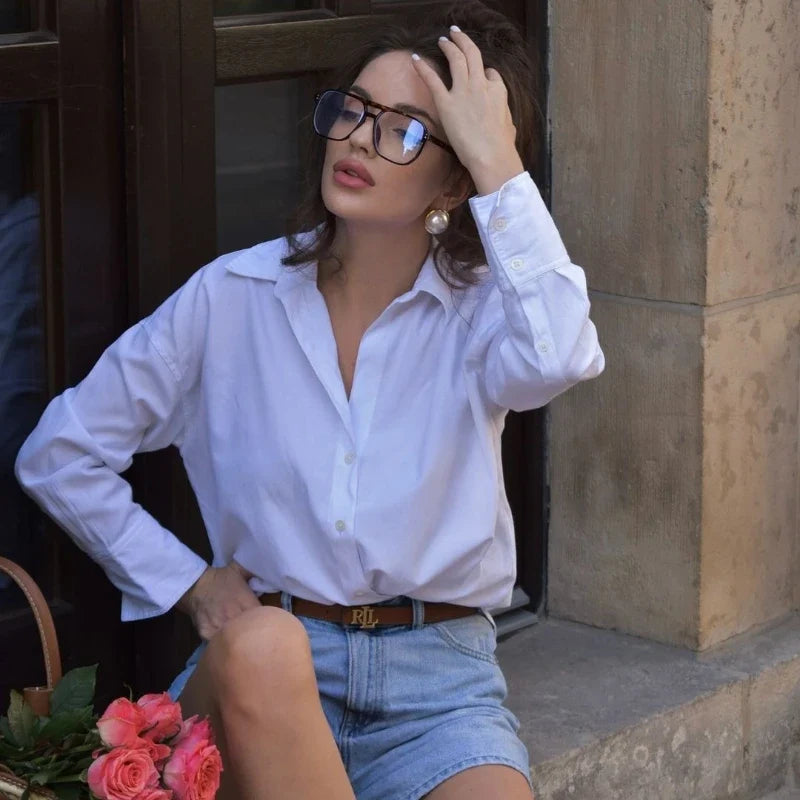 Oversized Fashion Shirt Blouse Women Summer Autumn Long Sleeve Loose Casual Shirts Tops Office Lady Streetwear Outfits