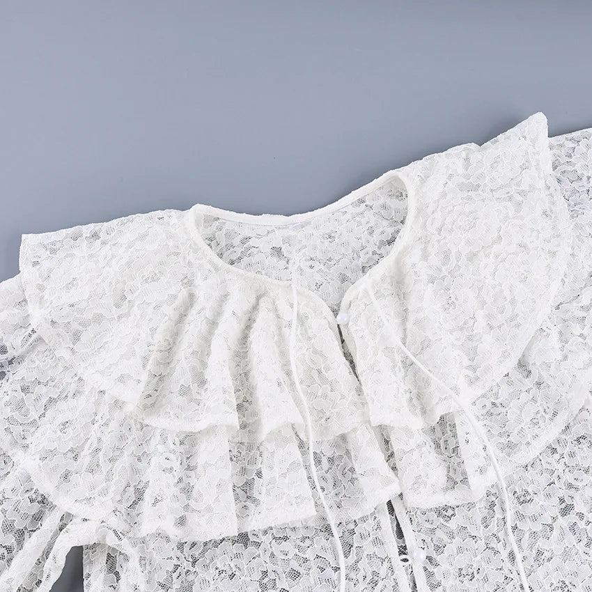 New lace see through double-layer ruffle collar shirt with stylish and stylish design