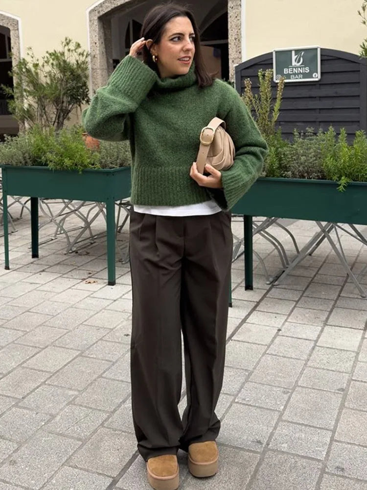 Cropped Pullovers Women Sweater Knit Loose Turtleneck Long Sleeve Female Knitted Top Autumn Winter Fashion Lady Outwear