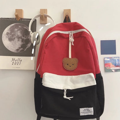 Women Korean Harajuku Students Backpack Simple Contrast Color Patchwork Casual Backpacks Kawaii All Match Girls Y2k Schoolbags
