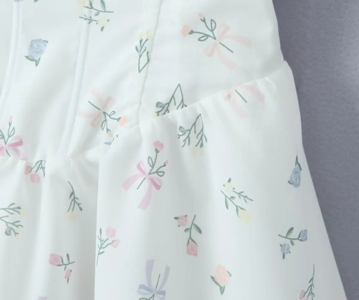 Floral Print Fishbone Slim Sling Mini Dress For Women Sexy Thin Straps Low Waist Holiday Party Summer Dresses Lace Up Back Robe