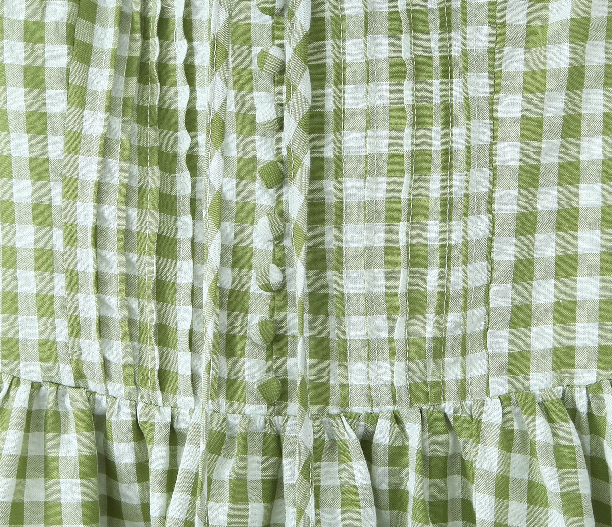 Holiday Style Summer Women's Dress Lace Splicing Sweet Lace Waist Back Green Plaid Dresses Elegant Fashion Long Dress