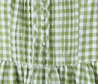 Holiday Style Summer Women's Dress Lace Splicing Sweet Lace Waist Back Green Plaid Dresses Elegant Fashion Long Dress