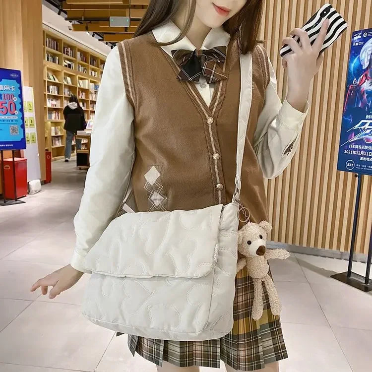 Women Sweet Y2k Aesthetic Grunge Crossbody Bag Japanese Chic High-capacity Shoulder Handbags Vintag Solid Simple Messenger Bags