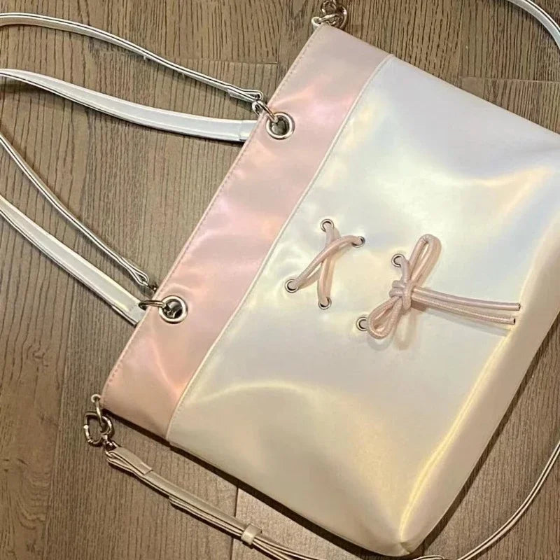 Y2k Aesthetic Contrast Color Casual Women Handbags Streetwear Patchwork Sweet Bow Shoulder Bags Fashion Chic Casual Underarm Bag