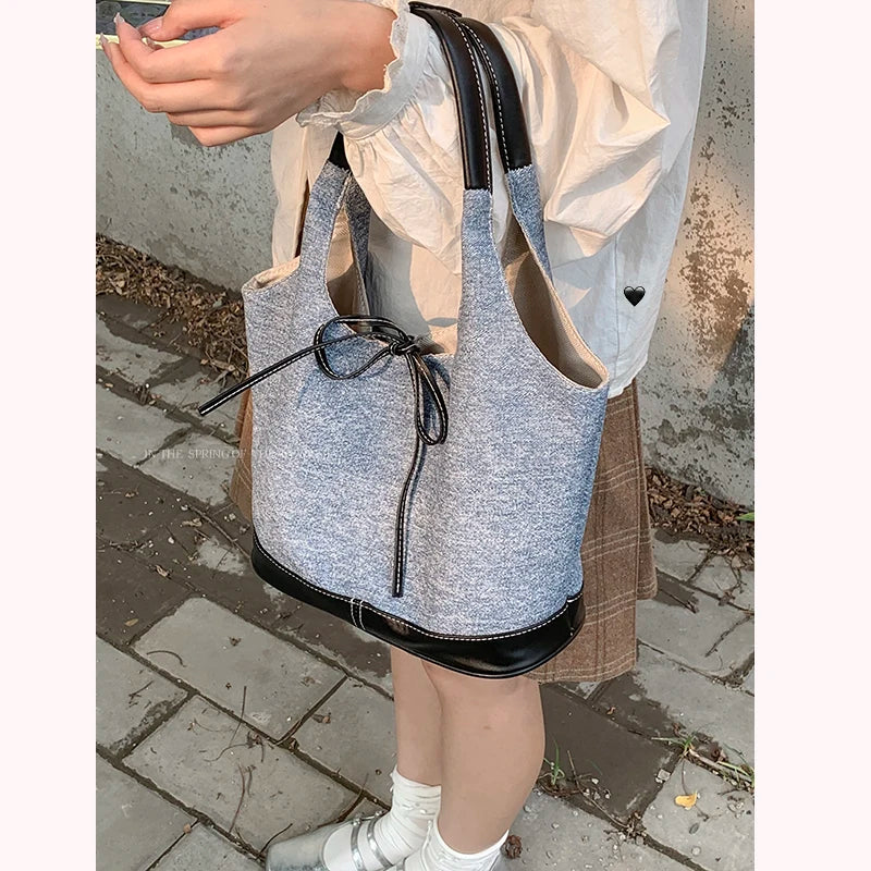 Korean Denim Canvas Bag for Women's Summer Fashion Underarm Large Capacity Shoulder Tote Bags