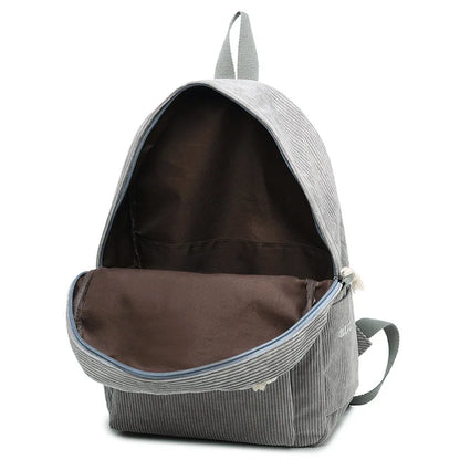 Beige School Backpack For Teenage Girls Pink Soft Fabric Backpack Female Striped Backpack For Women School Bag