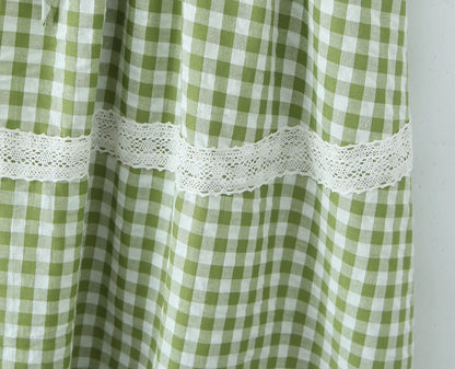 Holiday Style Summer Women's Dress Lace Splicing Sweet Lace Waist Back Green Plaid Dresses Elegant Fashion Long Dress