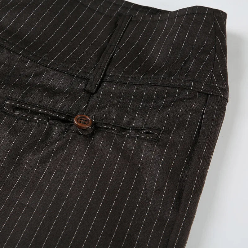 Fall Winter 2025 New Women's Casual Pants Retro Striped Wide-Leg Straight-Cut Pants Elegant Style Low-Waist Drapey Trousers