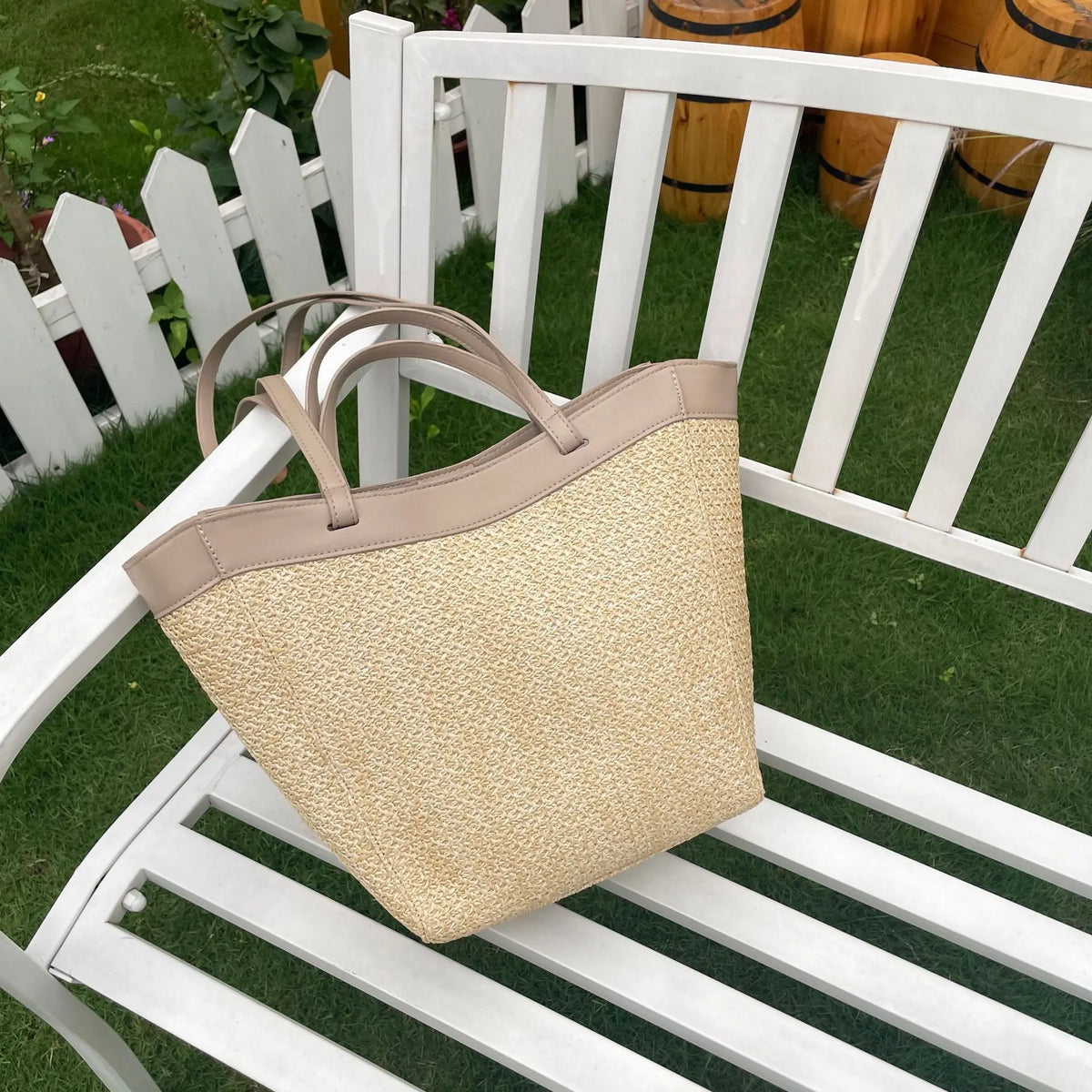 Summer Large Capacity Tote Bag Women Shoulder Bag Handmade Woven Bag Fresh Rural Handheld Grass Woven Women Bag