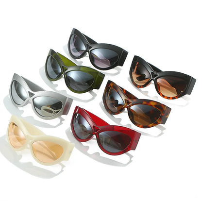 Fashion Y2K Cat Eye Sunglasses Women Retro Big Butterfly Shape Hollow Eyewear Shades UV400 Trending Wide Legs Men Sun Glasses