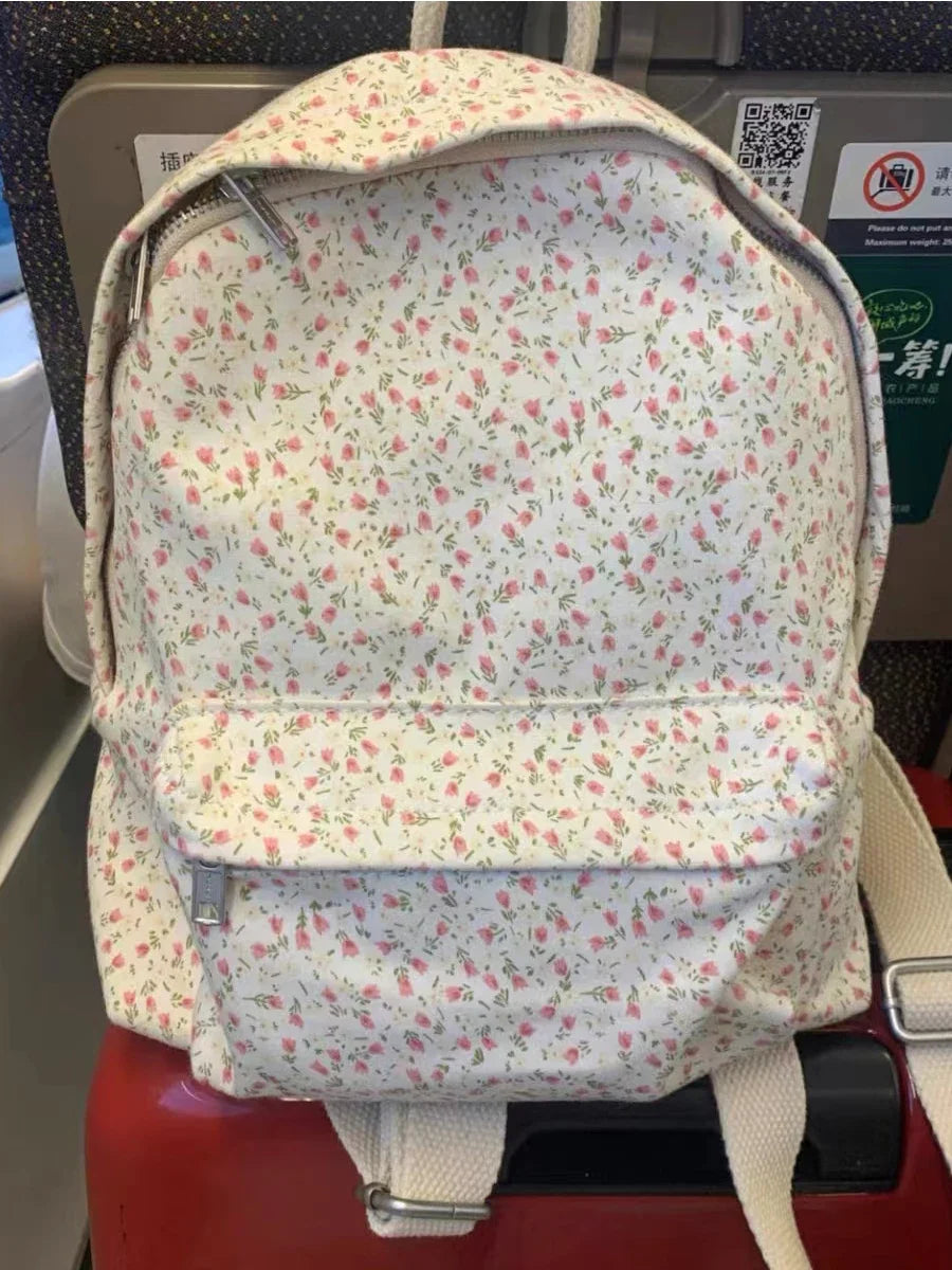Leopard Print Floral Backpack Women College Style Zipper Student Backpack Computer Bag Girls Sweet Vintage Chic Shoulder Bag Y2K