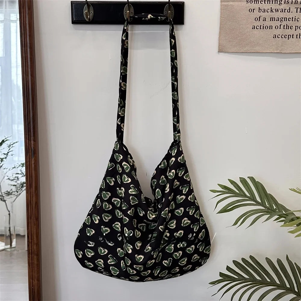 Large Capacity Floral Cotton Floral Print Underarm Bag Single Shoulder Tote Bag Artistic Style Casual Leisure Handbag