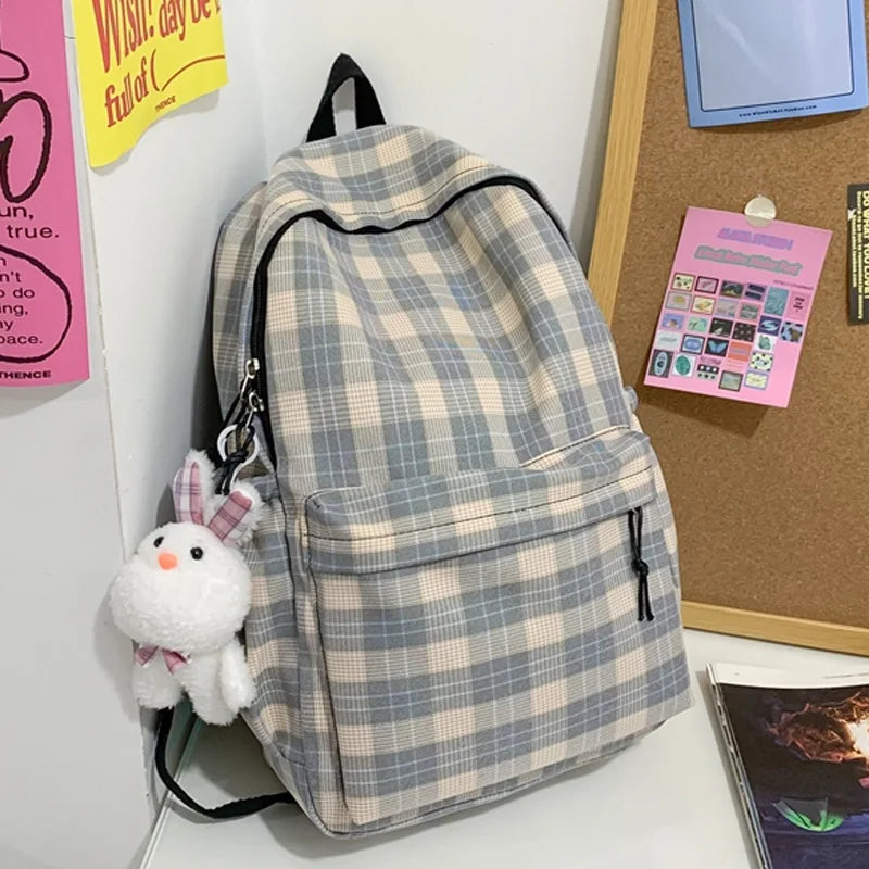New Fashion Lady Lattice Travel School Bag Female Plaid Cute College Backpack Trendy Women Bag Girl Cool Kawaii Laptop Backpack