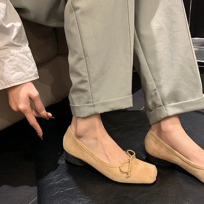 Spring Simple Shoes Woman Square Toe Ballet Flats Real Leather Sheepsuede Elegant Women Flats Basic Style Shoes For Women