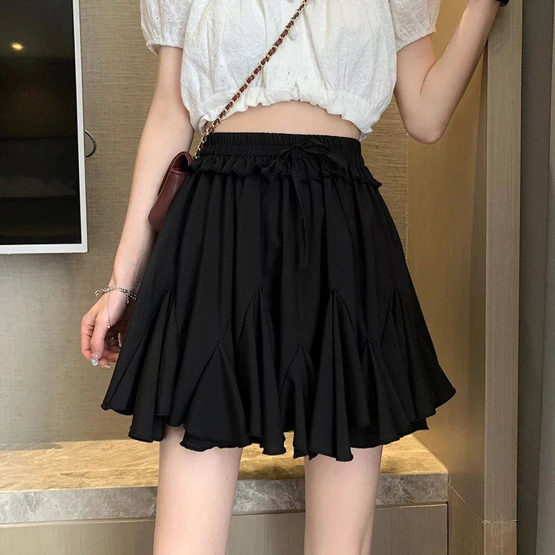 Coquette Mini White Skirts for Women Irregular Kawaii Pleated Skirt High Wasit A-line Lolita Style Fairycore Aesthetics
