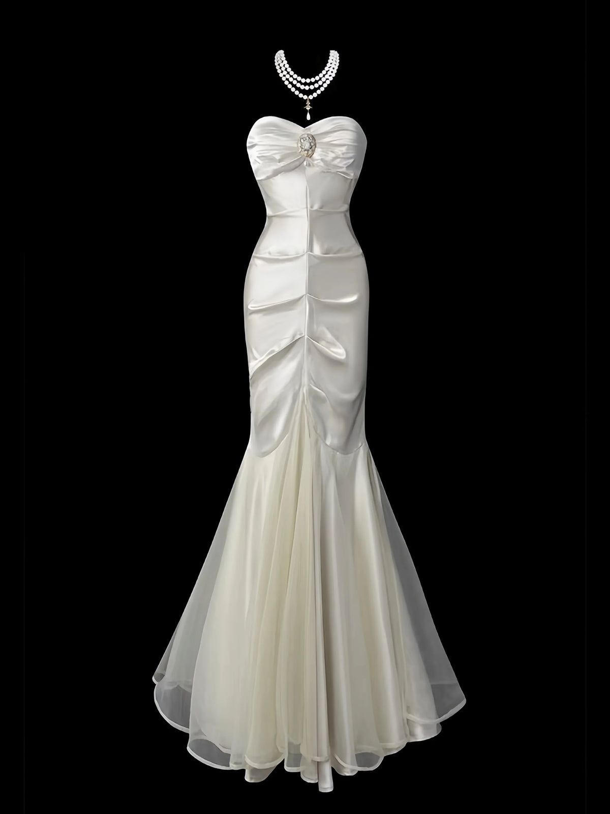 Satin White Evening Dress Wrap Hips Backless Strapless Sleeveless Fishtail Pleats Sweetheart Neck Birthday Party Prom Gown