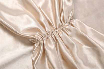 Women Elegant Satin Ruched Bodycon Maxi Party Dress Sexy Strapless Full Sleeve Back Split Evening Gown Birthday Long Robe