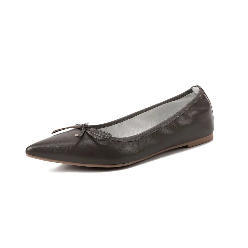 Women Flats French Style Sheepskin Ballets Woman Simple Shoe Spring Autumn Retro Pumps Flat Heel Square Toe Bowtie Footwear