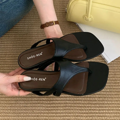 Summer Beach Female Flip Flops Women Flats Slippers Shoes Fashion Square Toe Ladies Flats Slippers Slides Sandals Shoes