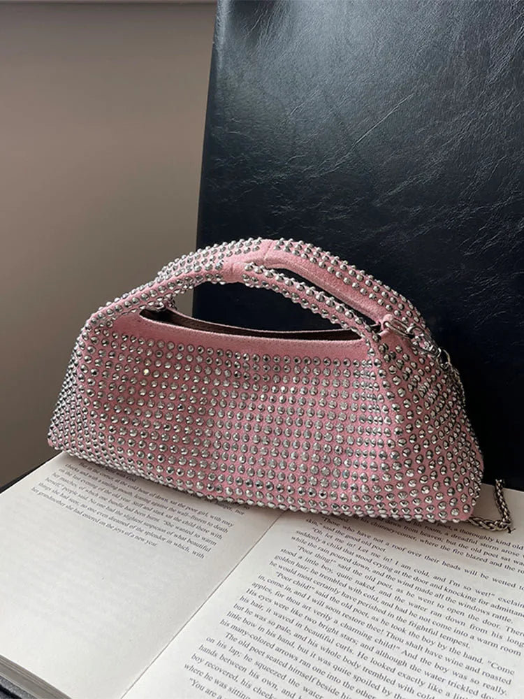 Silver Rivets Suede Hobos Tote Handbags and Purses Women Dumplings Shoulder Crossbody Bags New Trendy Messenger Travel Bag
