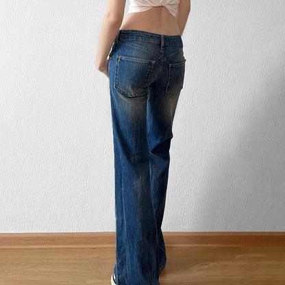 Casual Washed Stright Leg Denim Trousers Fashion Long Jeans Lady Basic Low Rise Daily Bottoms Street Style Capris New