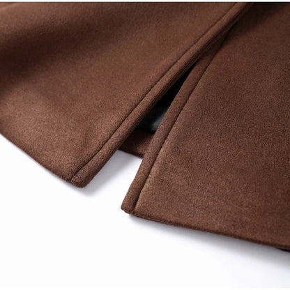 Suit Suede Leather Coat Women Brown Lapel Pocket Single Button Mid Length Jackets 2025 Spring Vintage Fashion Lady Outwear Top